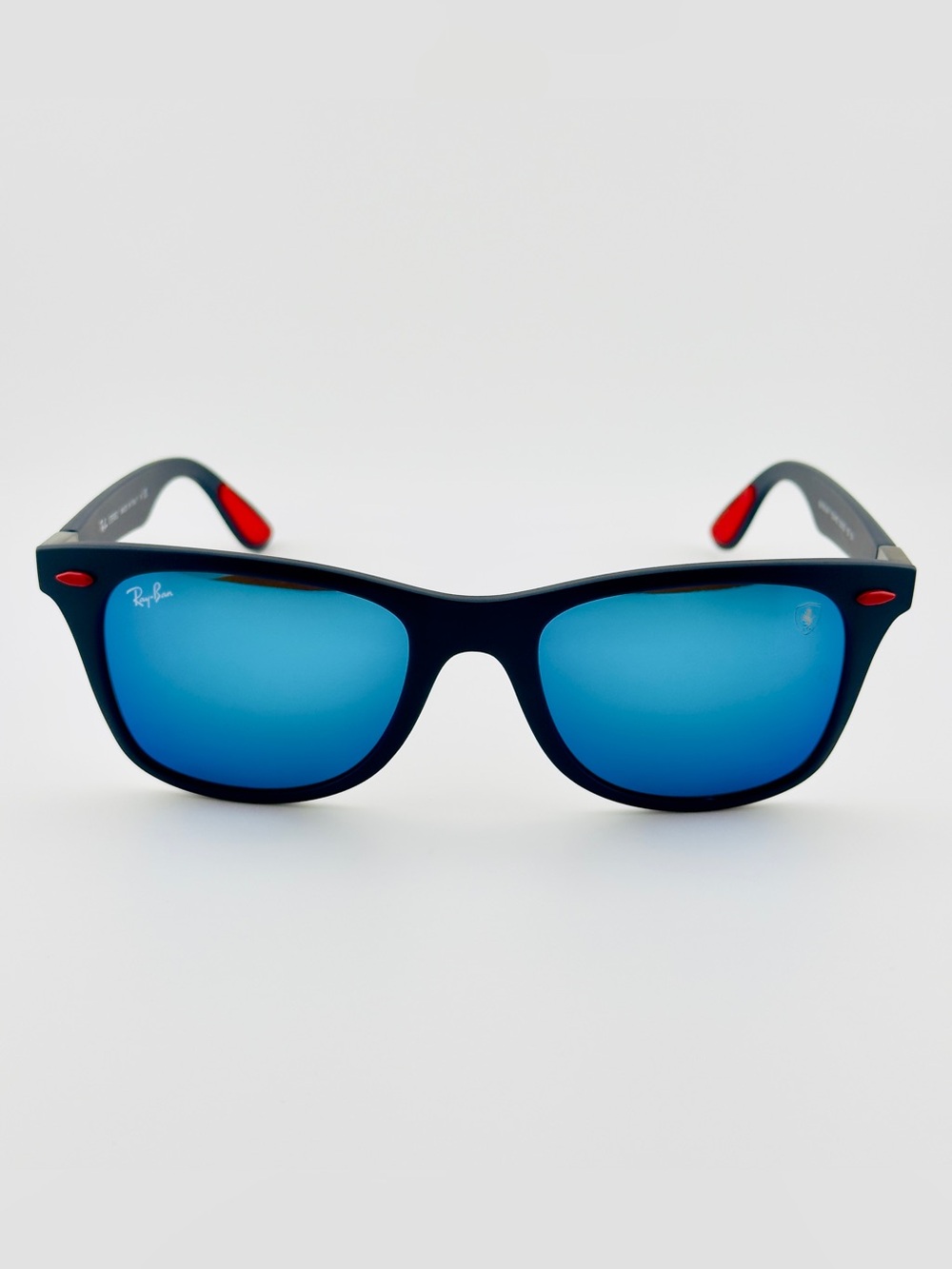 Ray-Ban Scuderia Ferrari Sunglasses RB4195M Matte Gray Frame Blue Mirror Lenses - Picture 6 of 15